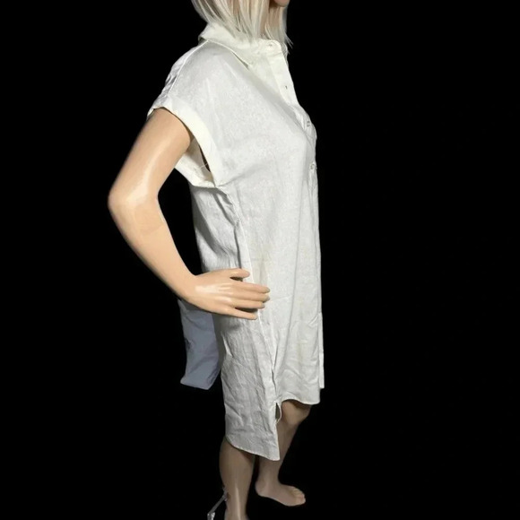NWT CALVIN KLEIN White Linen Blend Button Front Midi Shirt Dress Coastal Chic - Picture 6 of 14